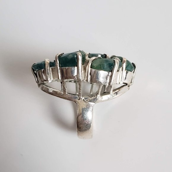 HUGE 925 Natural EMERALD Ring Corundum Native Artist 12mm stones Sterling Silver - Picture 8 of 14